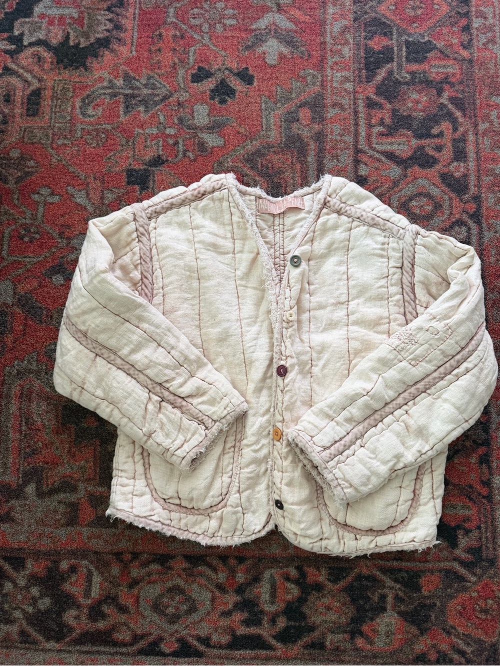 Magnolia Pearl Quilted Utility Jacket in Light Pink and Cream